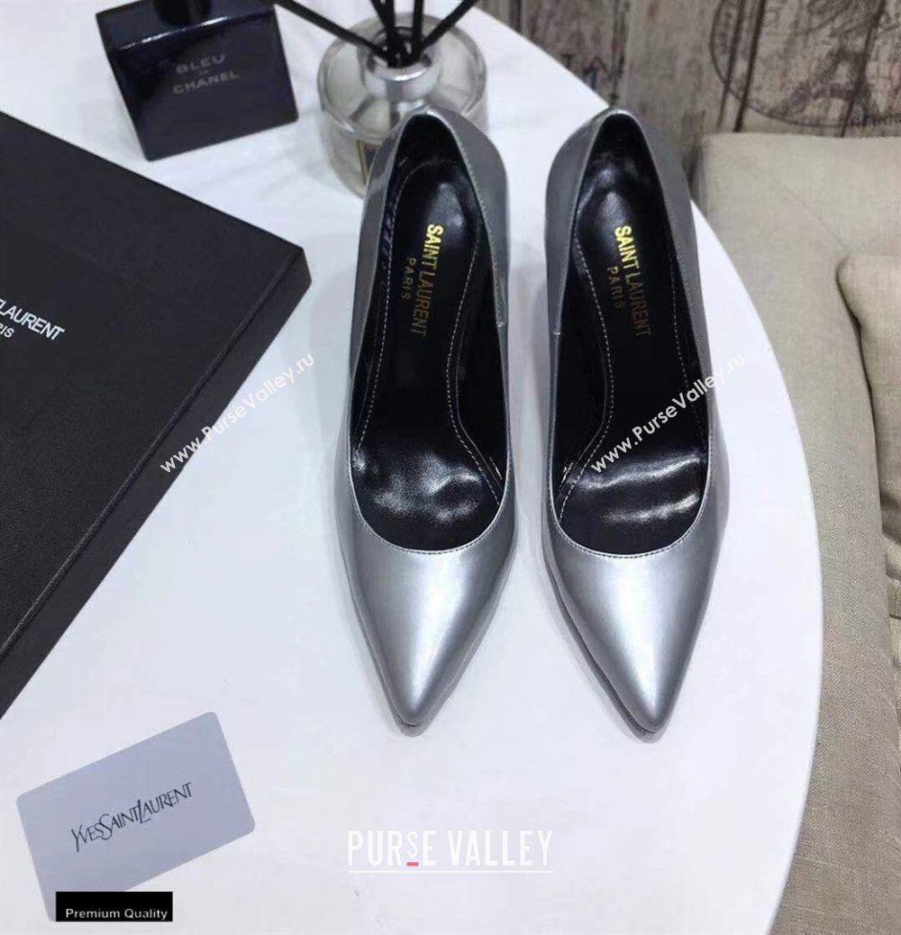 Saint Laurent Opyum Pumps Silver with Black Interlocking YSL Logo Heel 11cm (modeng-20122916)