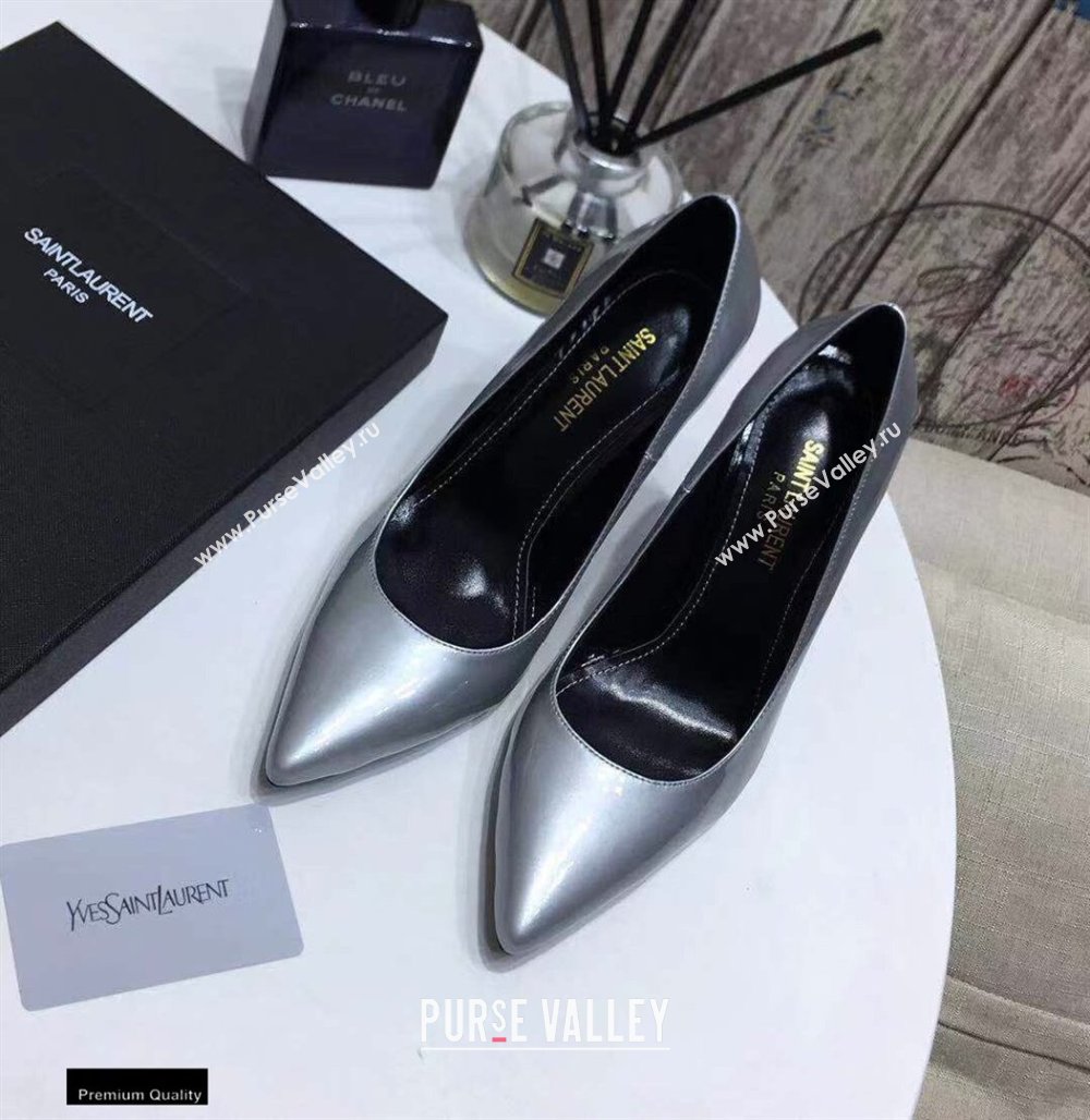 Saint Laurent Opyum Pumps Silver with Black Interlocking YSL Logo Heel 11cm (modeng-20122916)