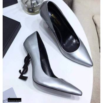 Saint Laurent Opyum Pumps Silver with Black Interlocking YSL Logo Heel 11cm (modeng-20122916)