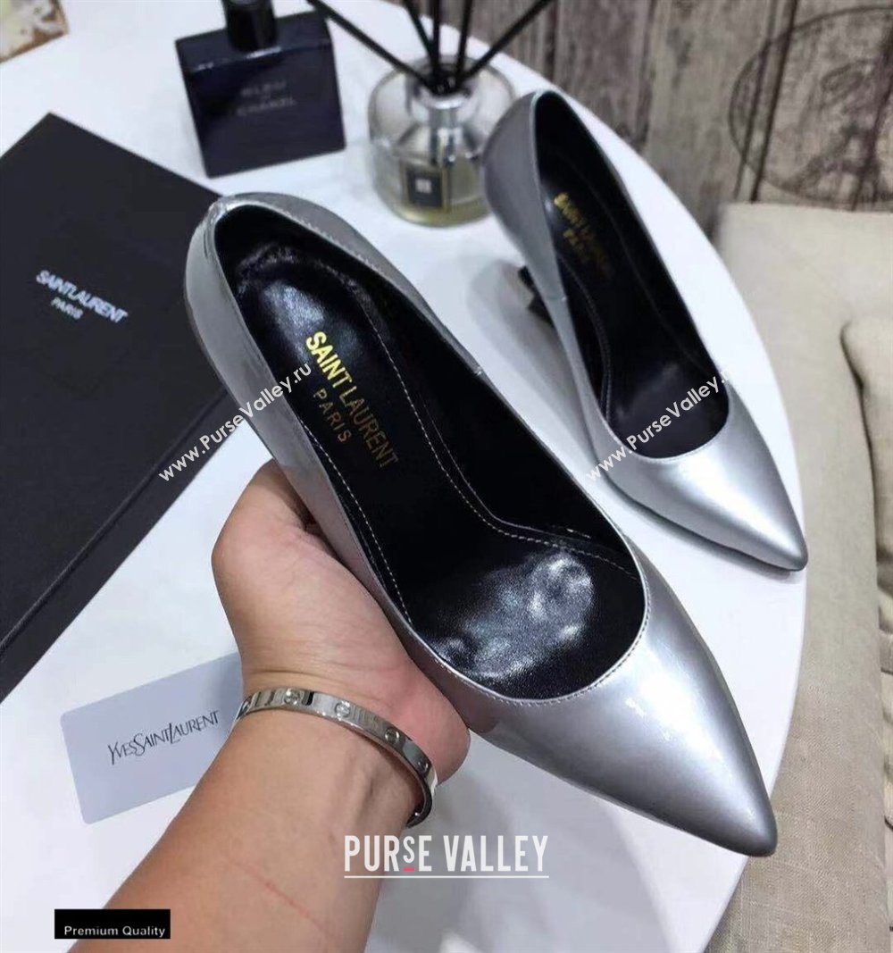 Saint Laurent Opyum Pumps Silver with Black Interlocking YSL Logo Heel 11cm (modeng-20122916)