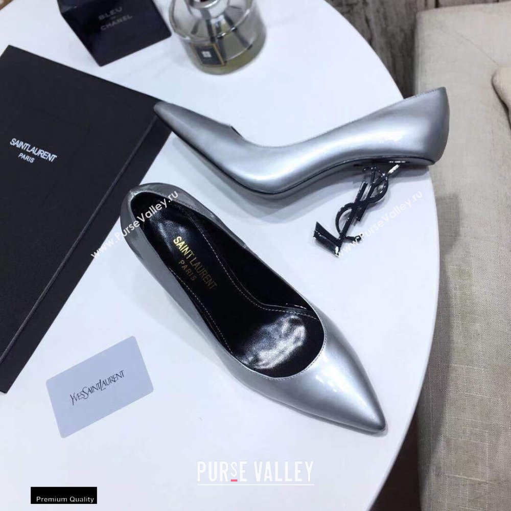 Saint Laurent Opyum Pumps Silver with Black Interlocking YSL Logo Heel 11cm (modeng-20122916)