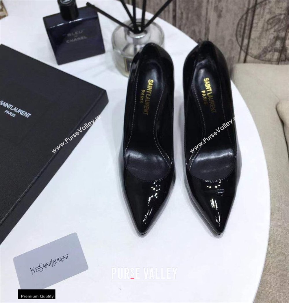 Saint Laurent Opyum Pumps Patent Black with Black Interlocking YSL Logo Heel 11cm (modeng-20122917)