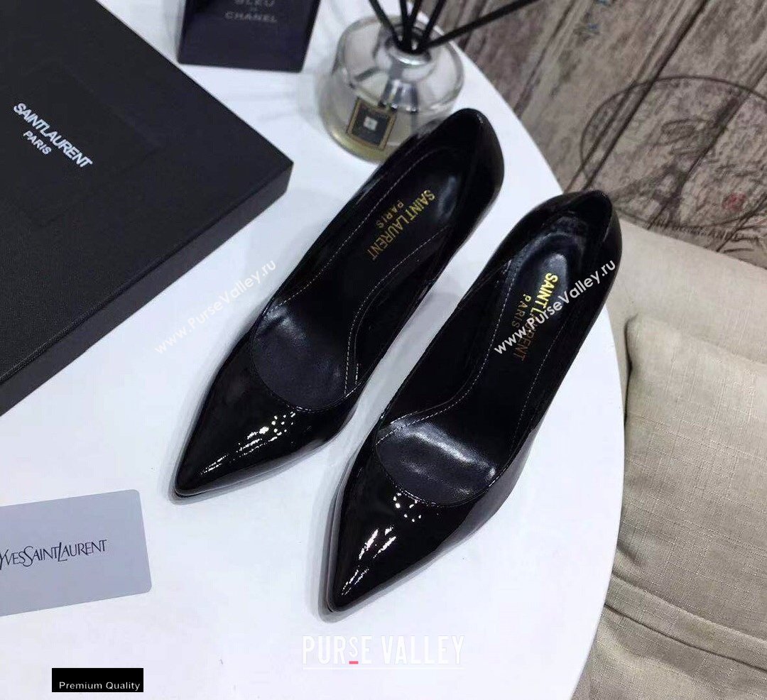 Saint Laurent Opyum Pumps Patent Black with Black Interlocking YSL Logo Heel 11cm (modeng-20122917)