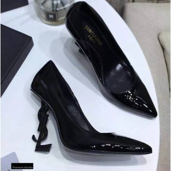 Saint Laurent Opyum Pumps Patent Black with Black Interlocking YSL Logo Heel 11cm (modeng-20122917)