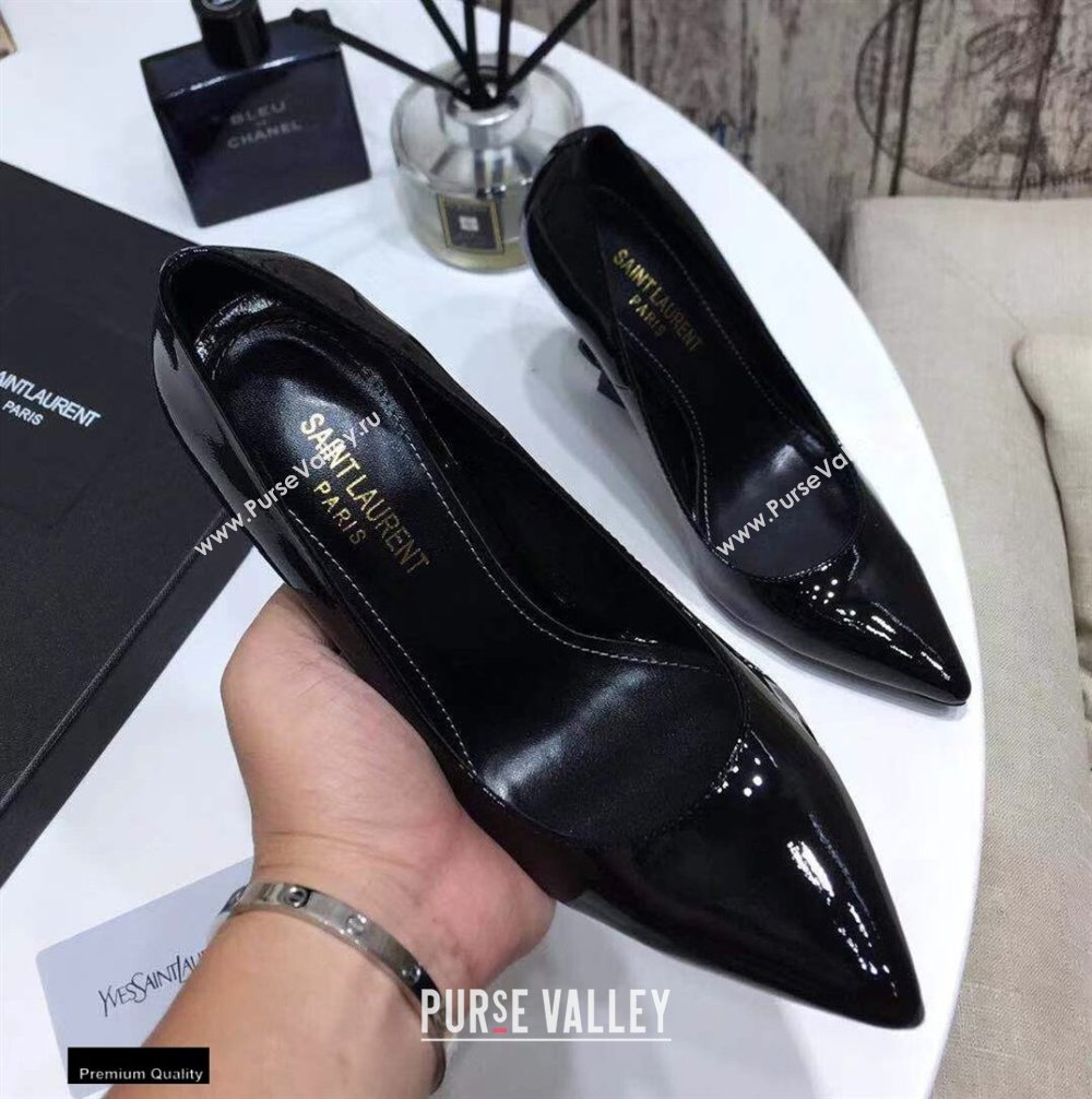 Saint Laurent Opyum Pumps Patent Black with Black Interlocking YSL Logo Heel 11cm (modeng-20122917)