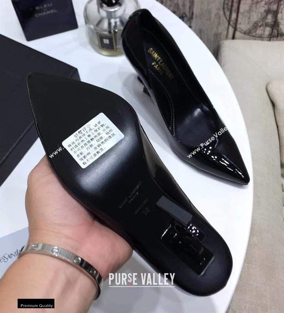 Saint Laurent Opyum Pumps Patent Black with Black Interlocking YSL Logo Heel 11cm (modeng-20122917)