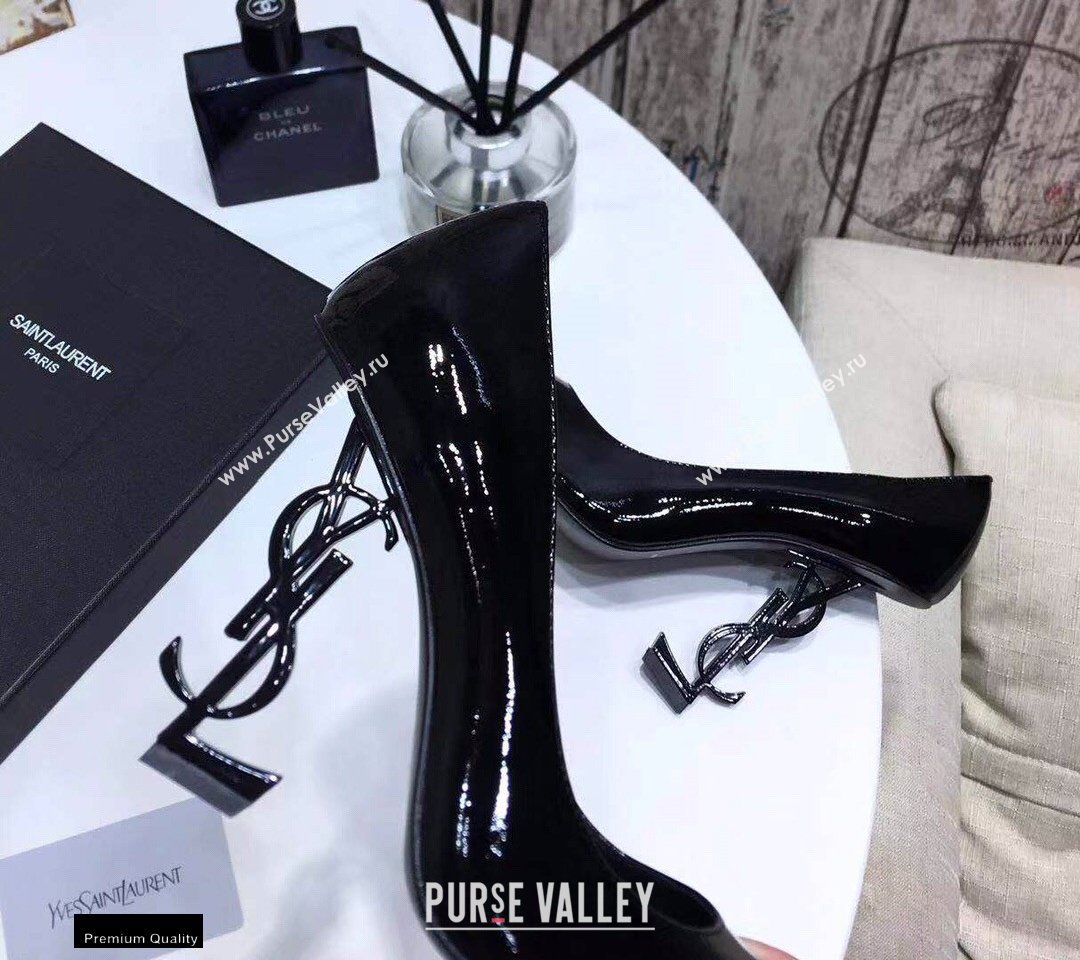 Saint Laurent Opyum Pumps Patent Black with Black Interlocking YSL Logo Heel 11cm (modeng-20122917)