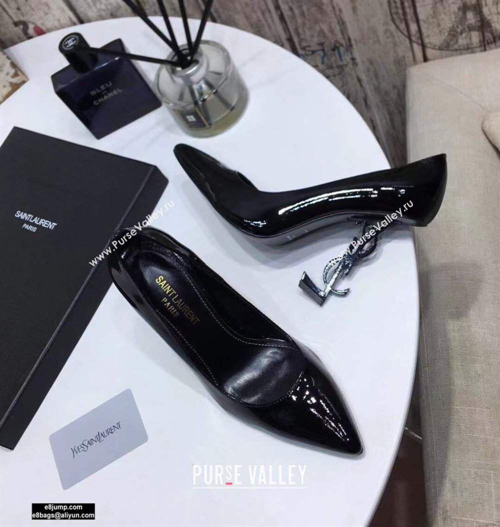 Saint Laurent Opyum Pumps Patent Black with Black Interlocking YSL Logo Heel 11cm (modeng-20122917)