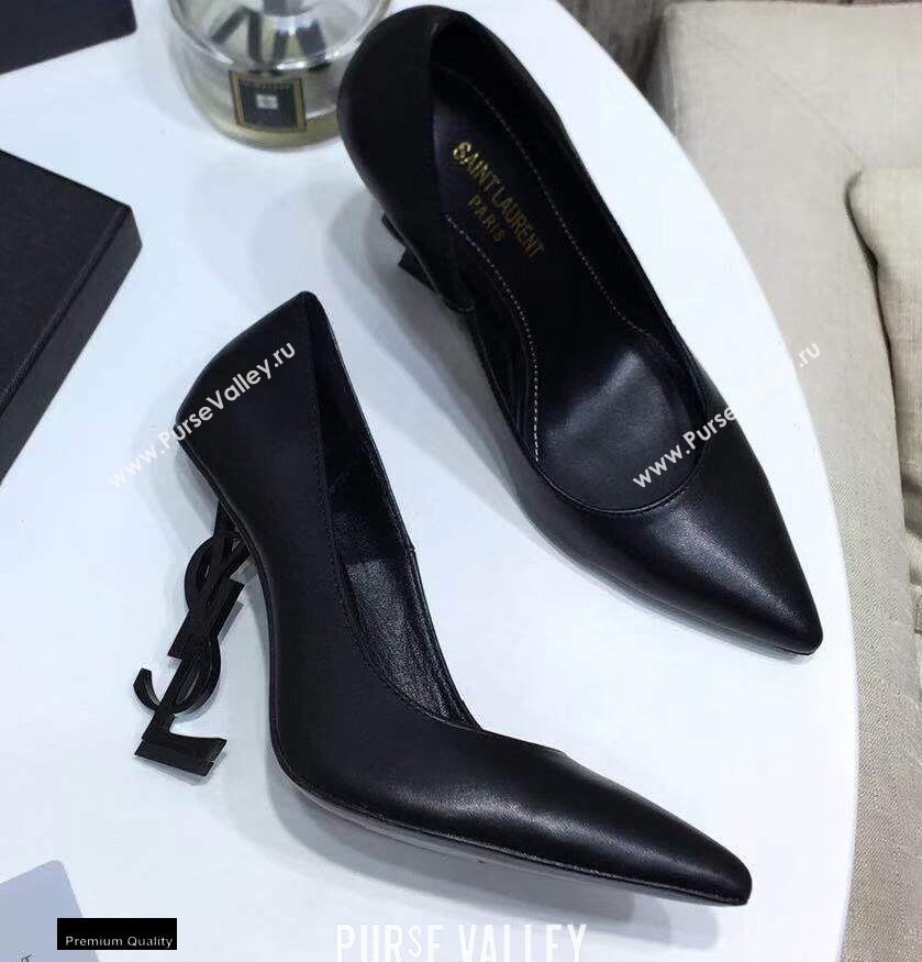 Saint Laurent Opyum Pumps Black with Black Interlocking YSL Logo Heel 11cm (modeng-20122913)