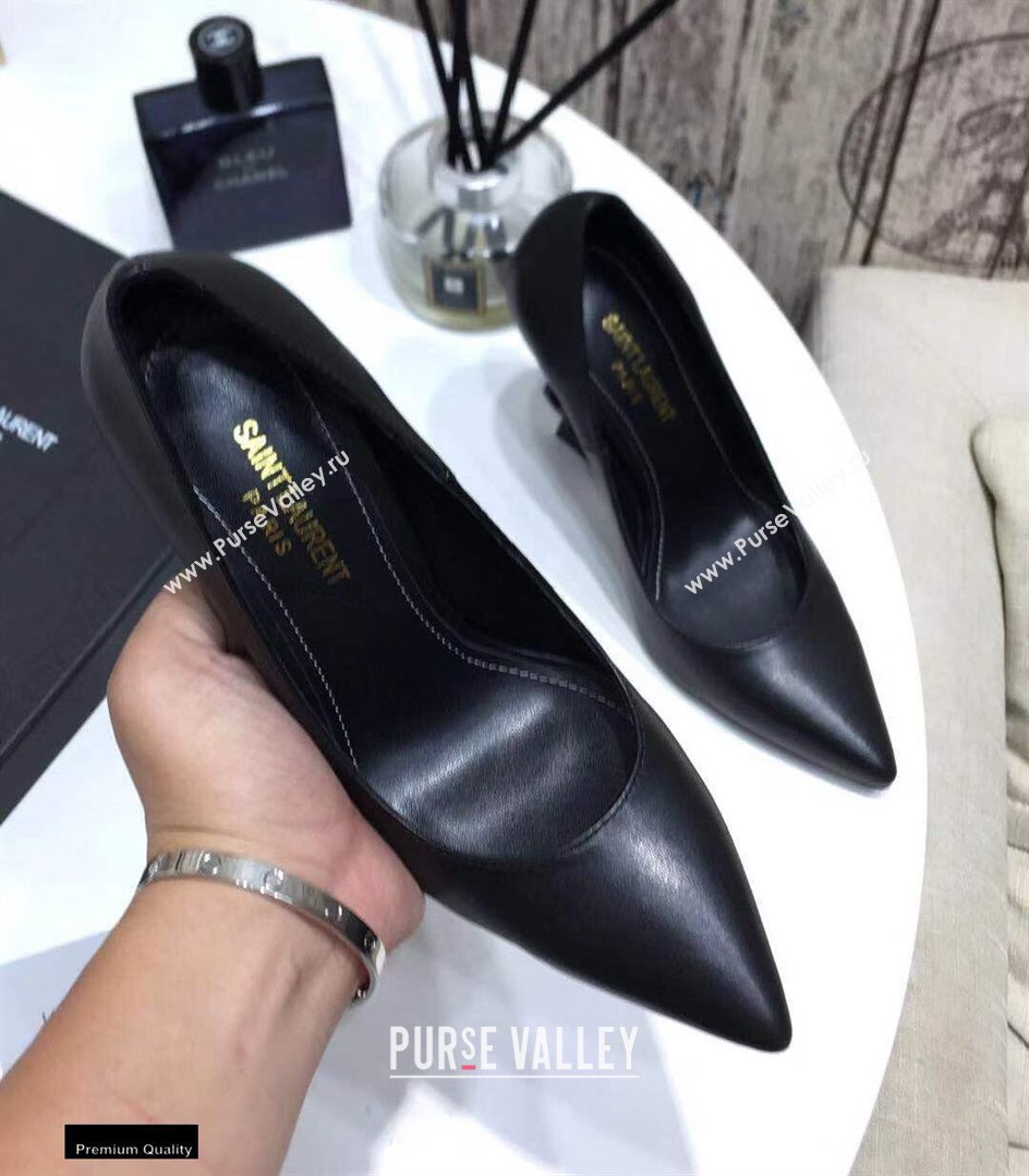 Saint Laurent Opyum Pumps Black with Black Interlocking YSL Logo Heel 11cm (modeng-20122913)