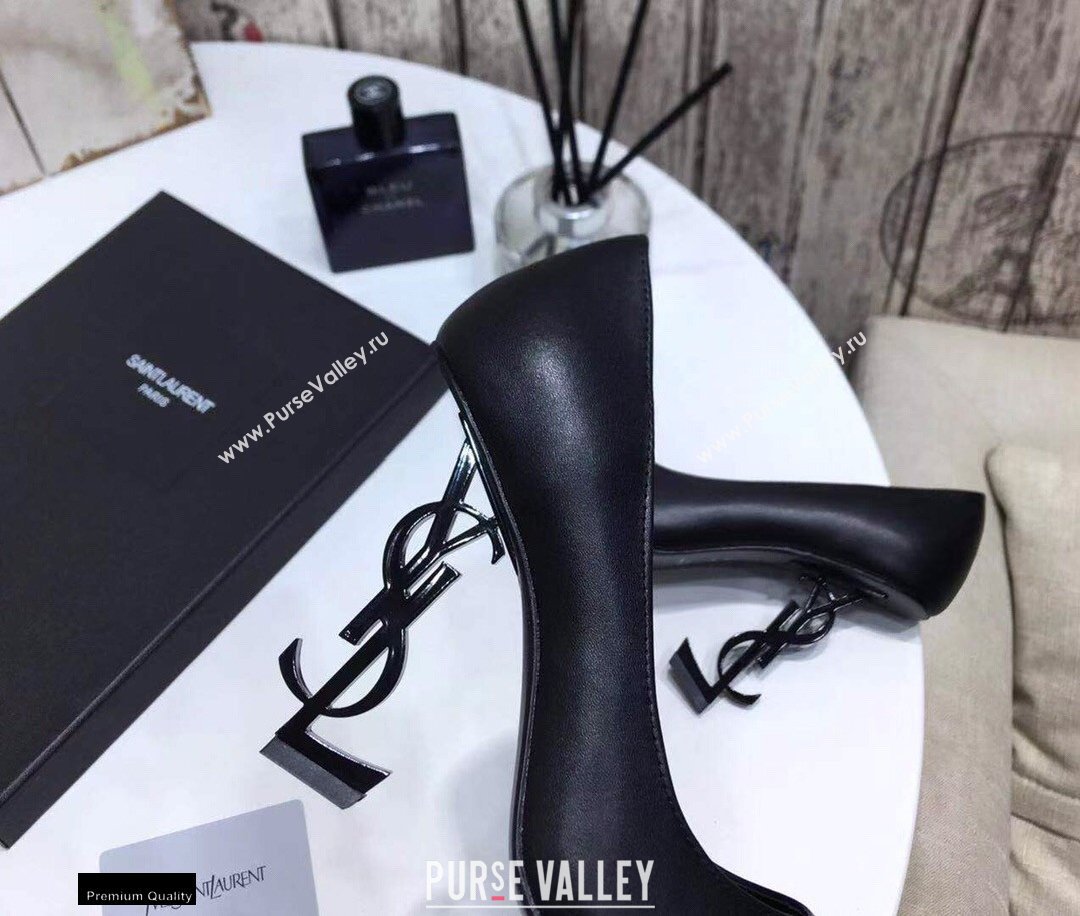 Saint Laurent Opyum Pumps Black with Black Interlocking YSL Logo Heel 11cm (modeng-20122913)