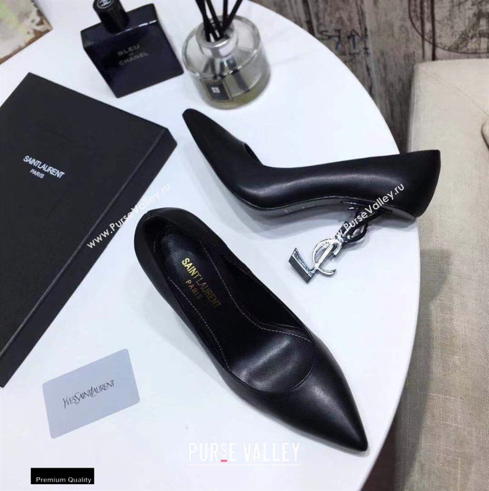 Saint Laurent Opyum Pumps Black with Black Interlocking YSL Logo Heel 11cm (modeng-20122913)