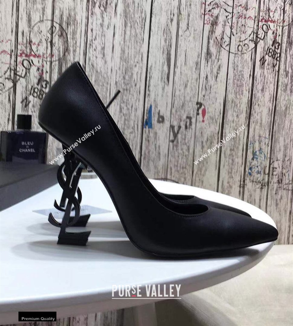 Saint Laurent Opyum Pumps Black with Black Interlocking YSL Logo Heel 11cm (modeng-20122913)