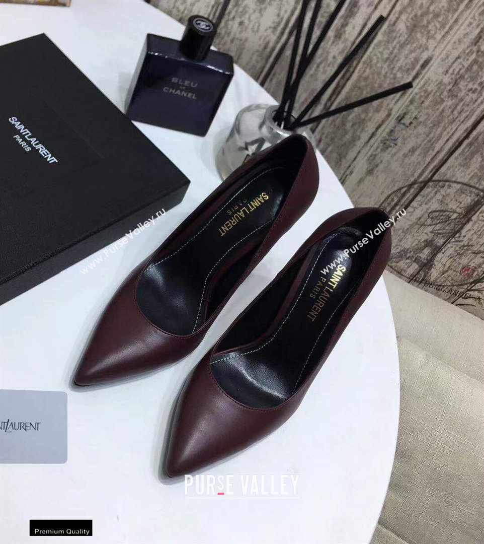 Saint Laurent Opyum Pumps Burgundy with Gold Interlocking YSL Logo Heel 11cm (modeng-20122915)