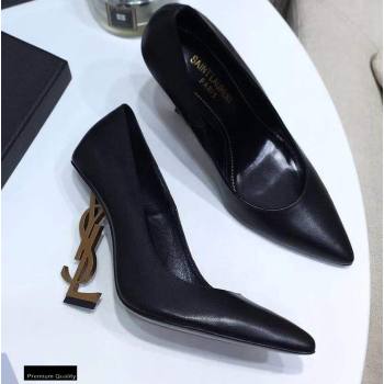 Saint Laurent Opyum Pumps Black with Gold Interlocking YSL Logo Heel 11cm (modeng-20122914)