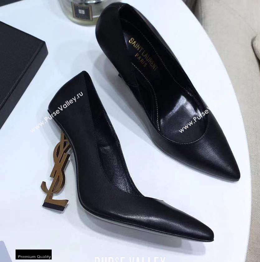 Saint Laurent Opyum Pumps Black with Gold Interlocking YSL Logo Heel 11cm (modeng-20122914)