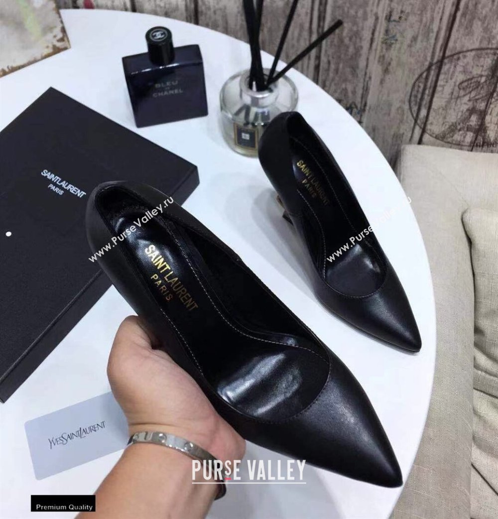 Saint Laurent Opyum Pumps Black with Gold Interlocking YSL Logo Heel 11cm (modeng-20122914)