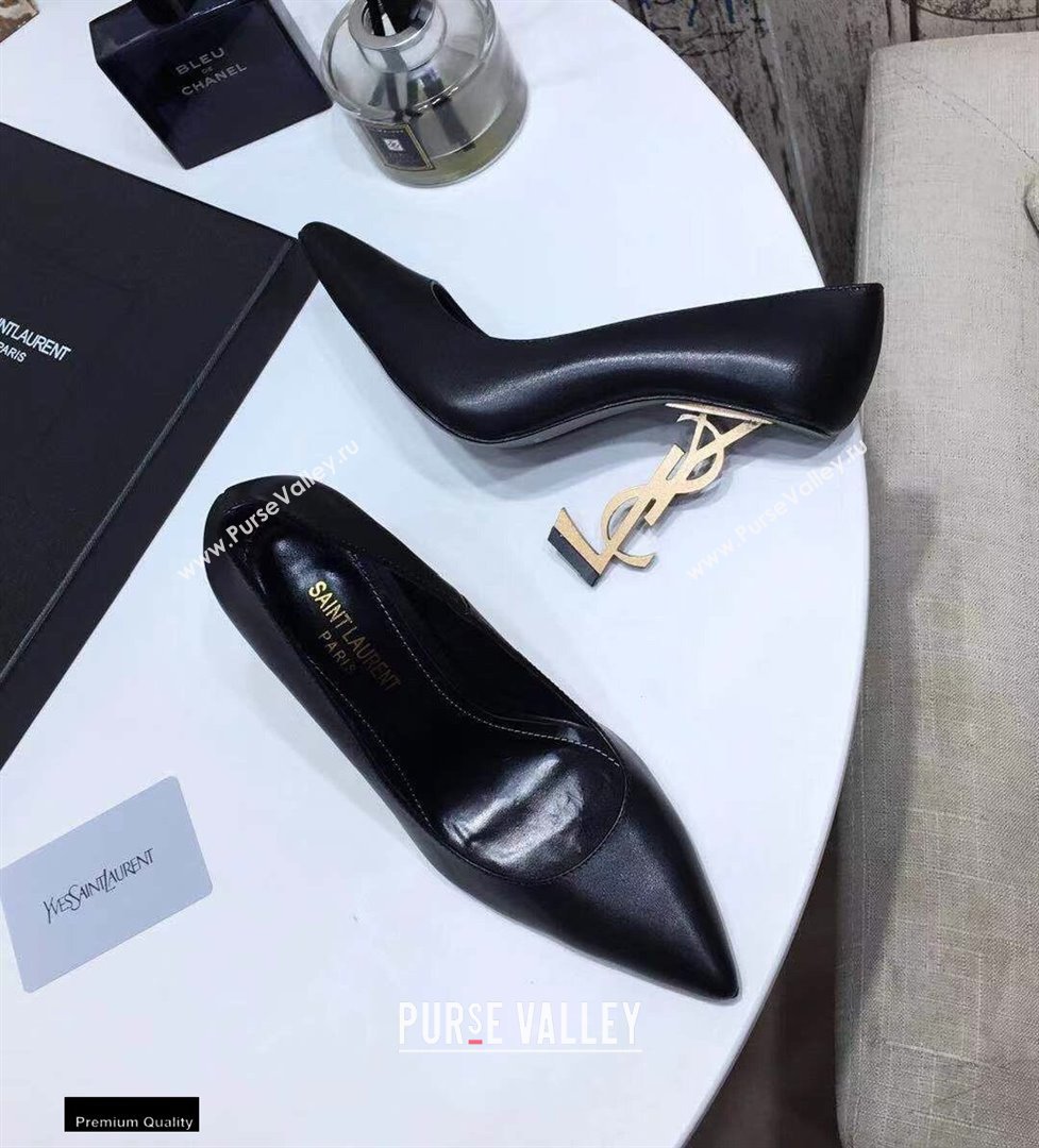 Saint Laurent Opyum Pumps Black with Gold Interlocking YSL Logo Heel 11cm (modeng-20122914)