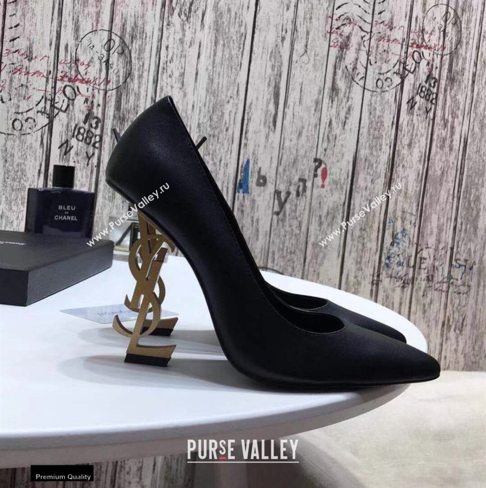 Saint Laurent Opyum Pumps Black with Gold Interlocking YSL Logo Heel 11cm (modeng-20122914)