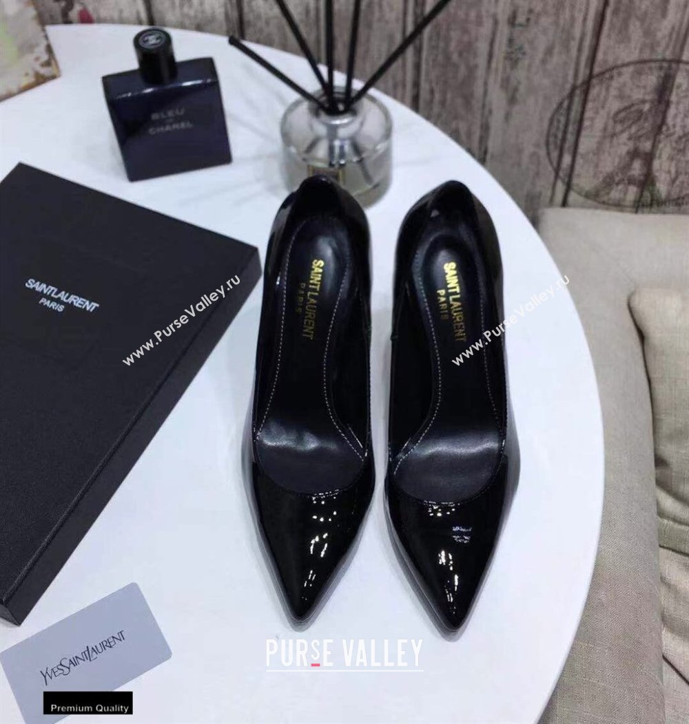 Saint Laurent Opyum Pumps Patent Black with Snake Gold Interlocking YSL Logo Heel 11cm (modeng-20122923)