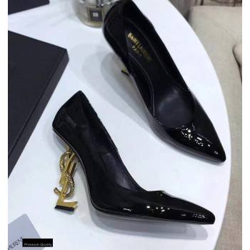 Saint Laurent Opyum Pumps Patent Black with Snake Gold Interlocking YSL Logo Heel 11cm (modeng-20122923)