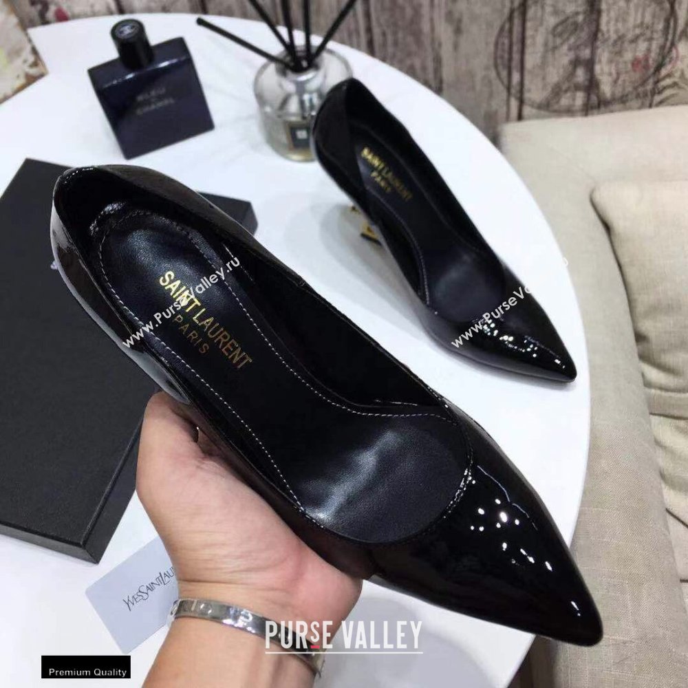 Saint Laurent Opyum Pumps Patent Black with Snake Gold Interlocking YSL Logo Heel 11cm (modeng-20122923)