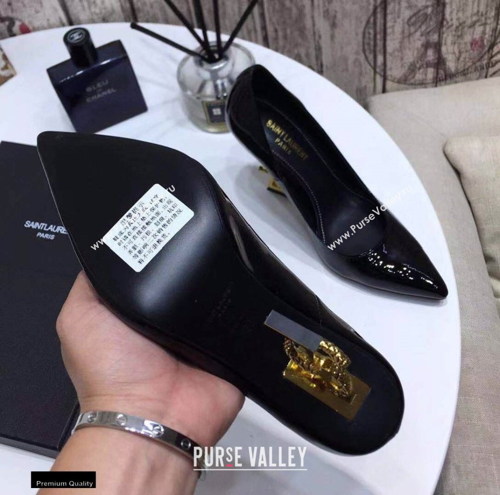 Saint Laurent Opyum Pumps Patent Black with Snake Gold Interlocking YSL Logo Heel 11cm (modeng-20122923)