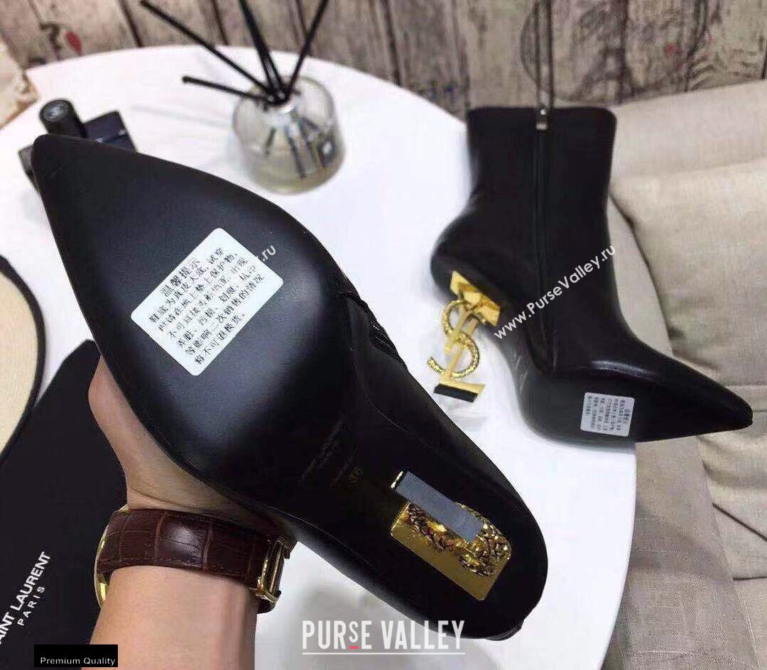 Saint Laurent Zip Opyum Ankle Boots Black with Snake Gold Interlocking YSL Logo Heel 11cm (modeng-20122911)