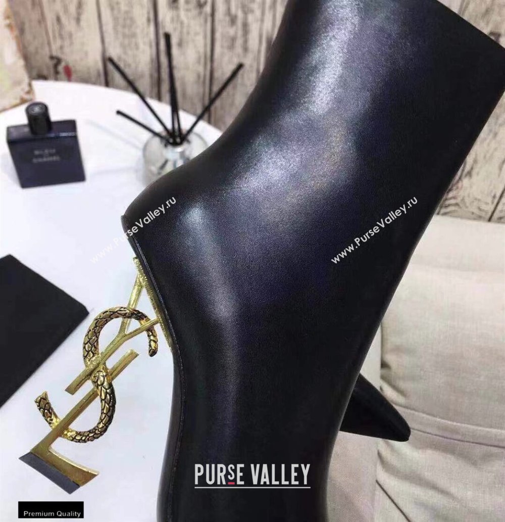 Saint Laurent Zip Opyum Ankle Boots Black with Snake Gold Interlocking YSL Logo Heel 11cm (modeng-20122911)