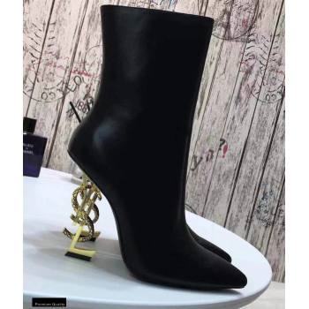 Saint Laurent Zip Opyum Ankle Boots Black with Snake Gold Interlocking YSL Logo Heel 11cm (modeng-20122911)
