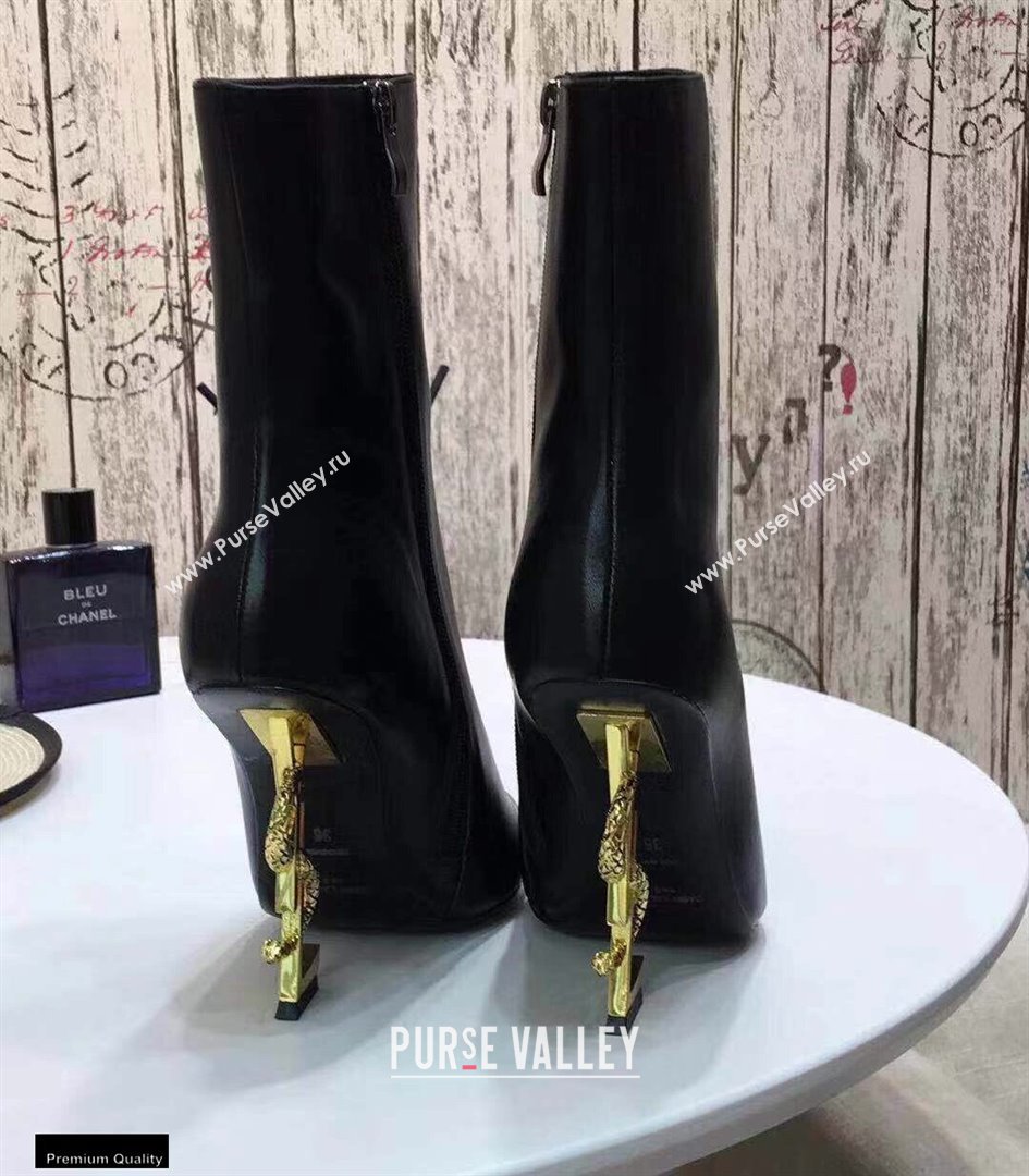 Saint Laurent Zip Opyum Ankle Boots Black with Snake Gold Interlocking YSL Logo Heel 11cm (modeng-20122911)