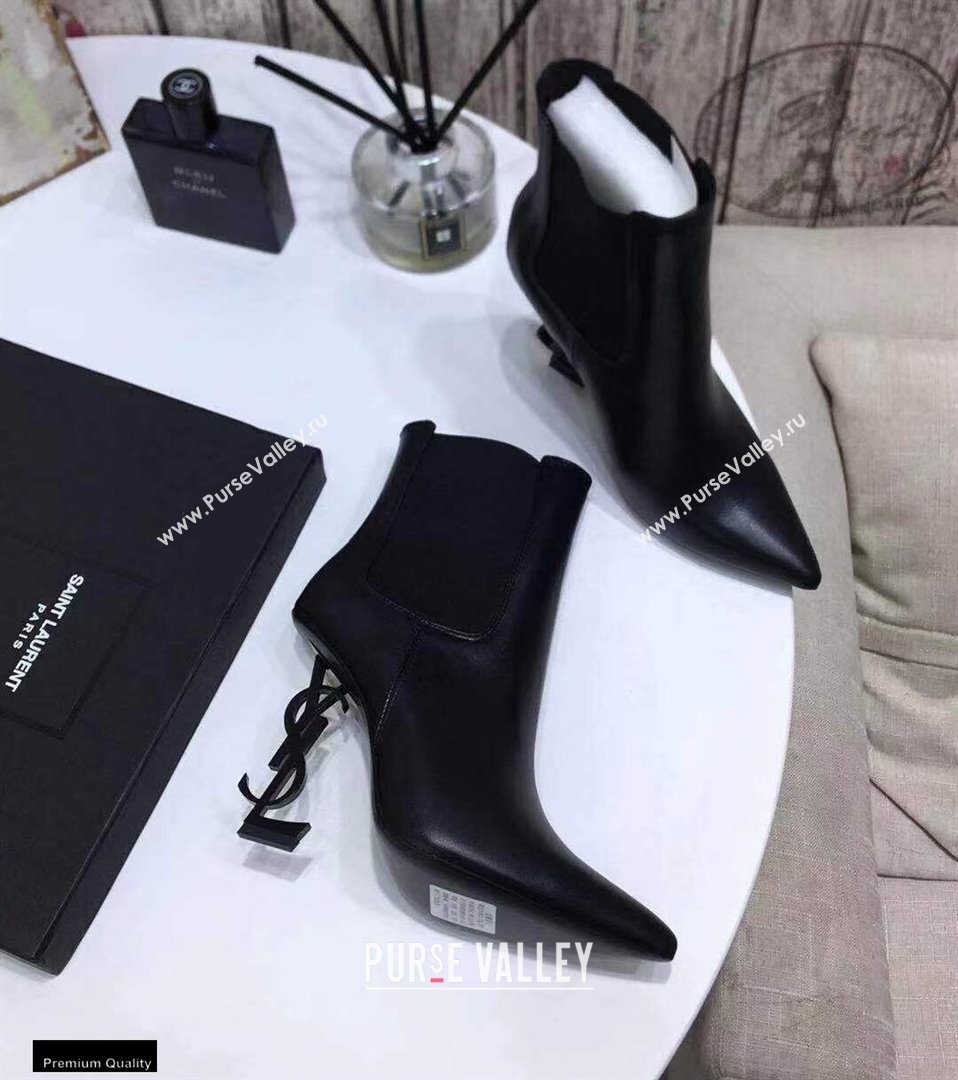 Saint Laurent Opyum Ankle Boots Black with Black Interlocking YSL Logo Heel 11cm (modeng-20122901)