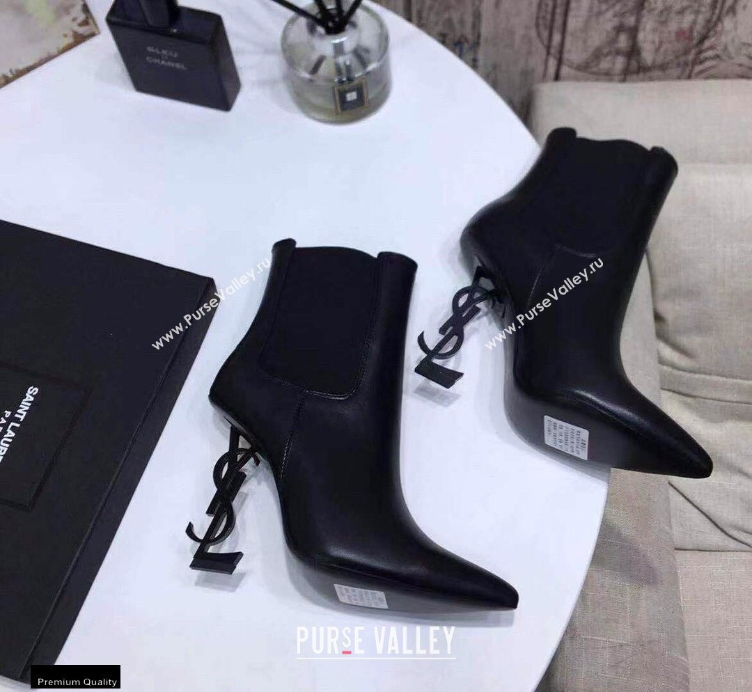 Saint Laurent Opyum Ankle Boots Black with Black Interlocking YSL Logo Heel 11cm (modeng-20122901)