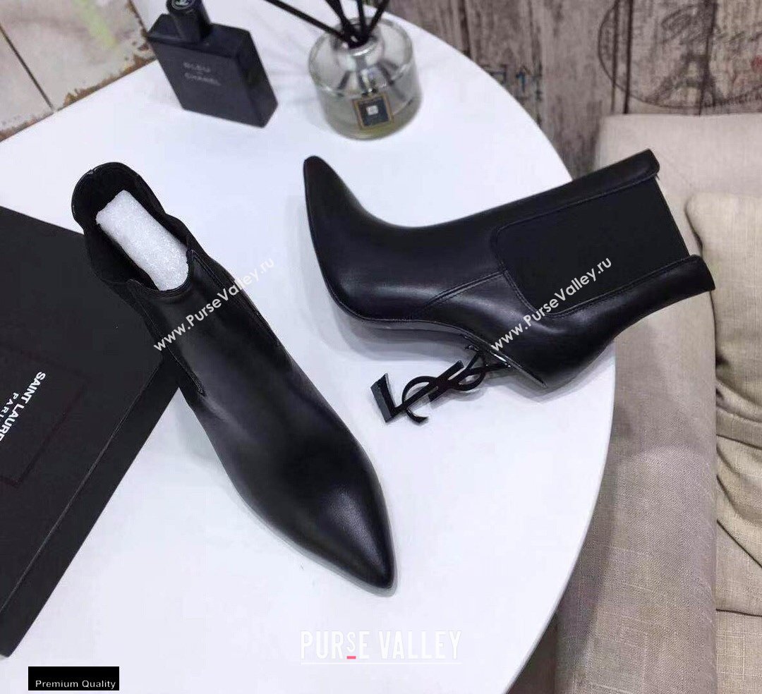 Saint Laurent Opyum Ankle Boots Black with Black Interlocking YSL Logo Heel 11cm (modeng-20122901)