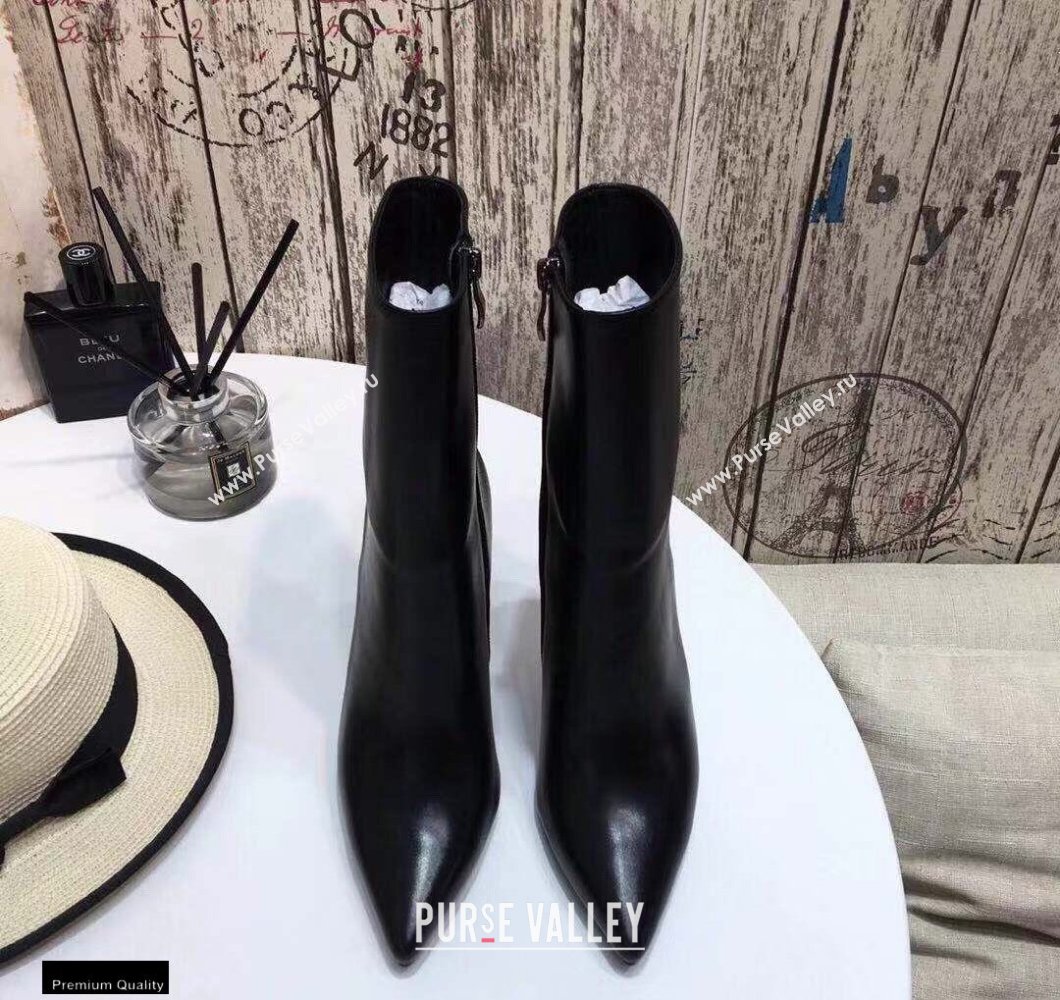 Saint Laurent Zip Opyum Ankle Boots Black with Black Interlocking YSL Logo Heel 11cm (modeng-20122909)