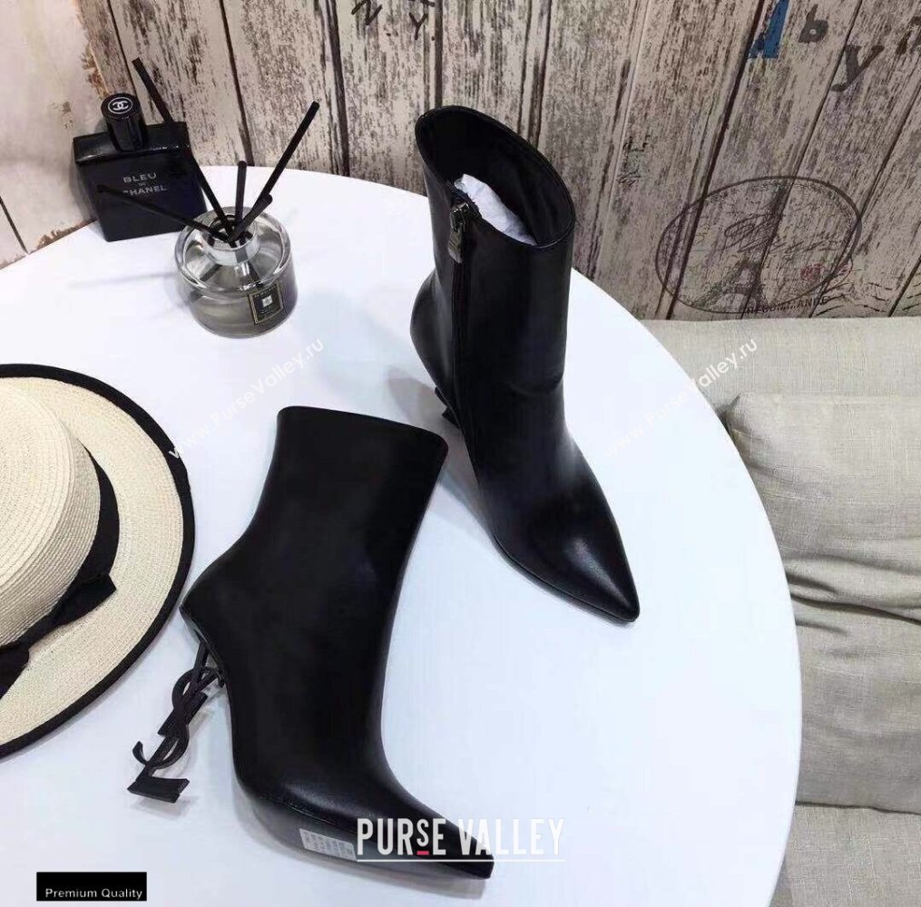 Saint Laurent Zip Opyum Ankle Boots Black with Black Interlocking YSL Logo Heel 11cm (modeng-20122909)