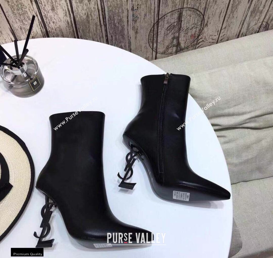 Saint Laurent Zip Opyum Ankle Boots Black with Black Interlocking YSL Logo Heel 11cm (modeng-20122909)