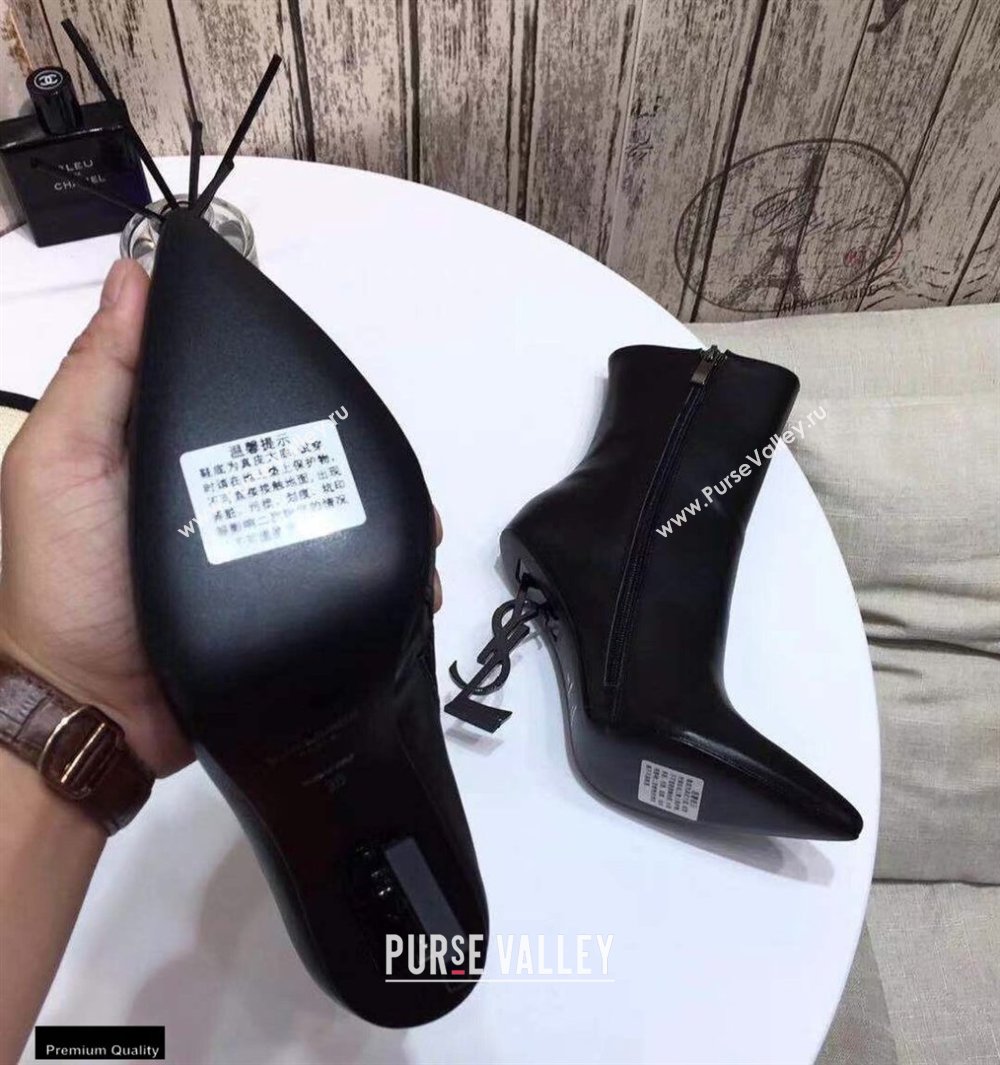 Saint Laurent Zip Opyum Ankle Boots Black with Black Interlocking YSL Logo Heel 11cm (modeng-20122909)