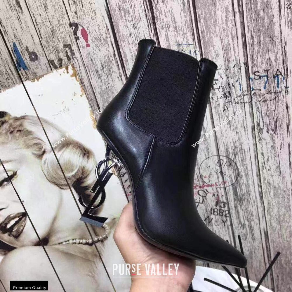 Saint Laurent Opyum Ankle Boots Black with Black Interlocking YSL Logo Heel 11cm (modeng-20122901)