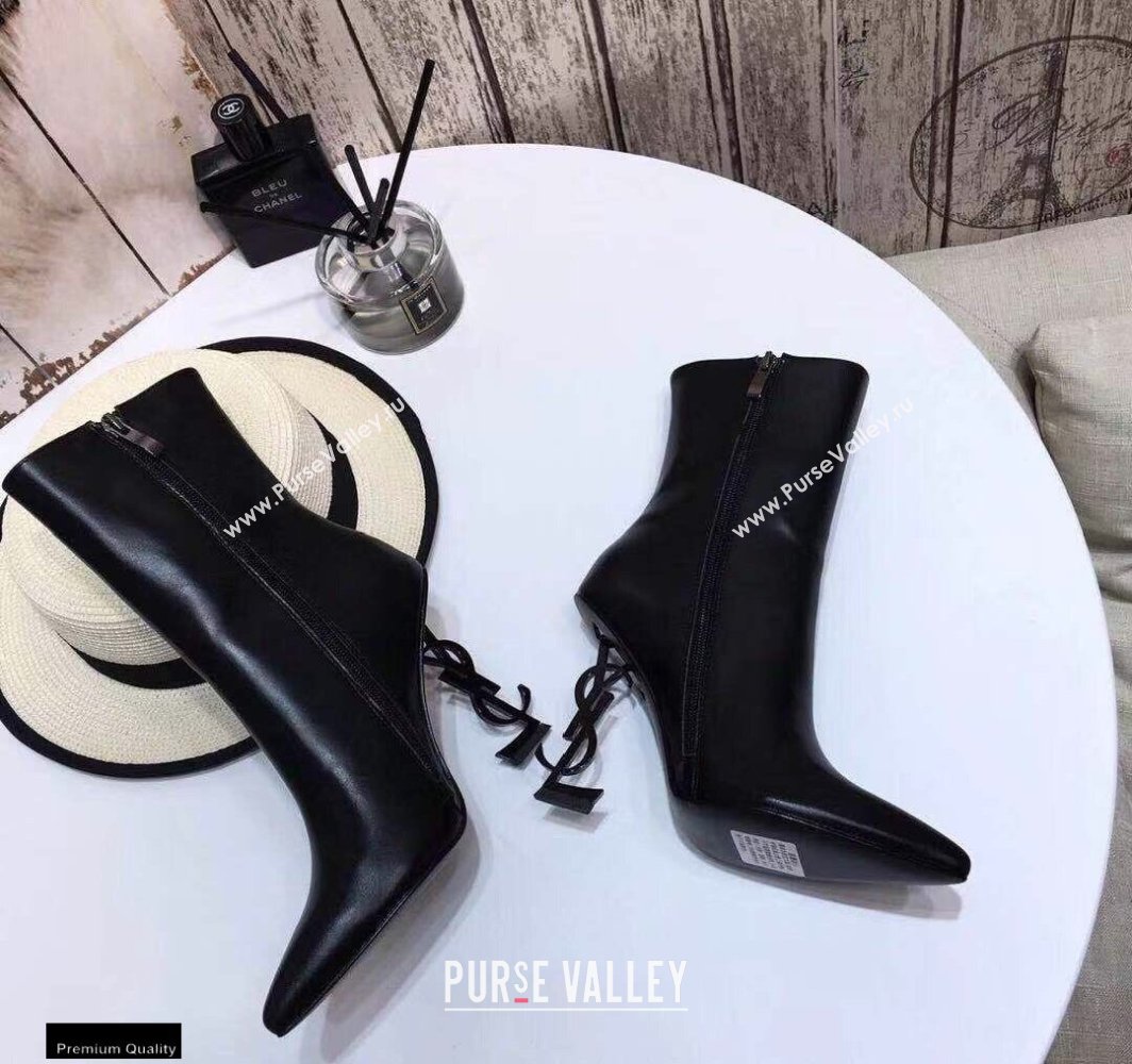 Saint Laurent Zip Opyum Ankle Boots Black with Black Interlocking YSL Logo Heel 11cm (modeng-20122909)