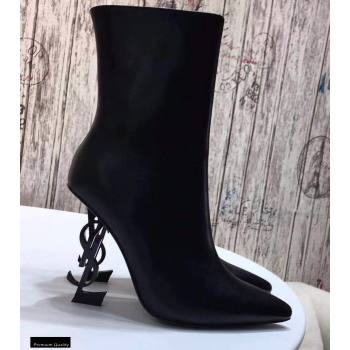 Saint Laurent Zip Opyum Ankle Boots Black with Black Interlocking YSL Logo Heel 11cm (modeng-20122909)