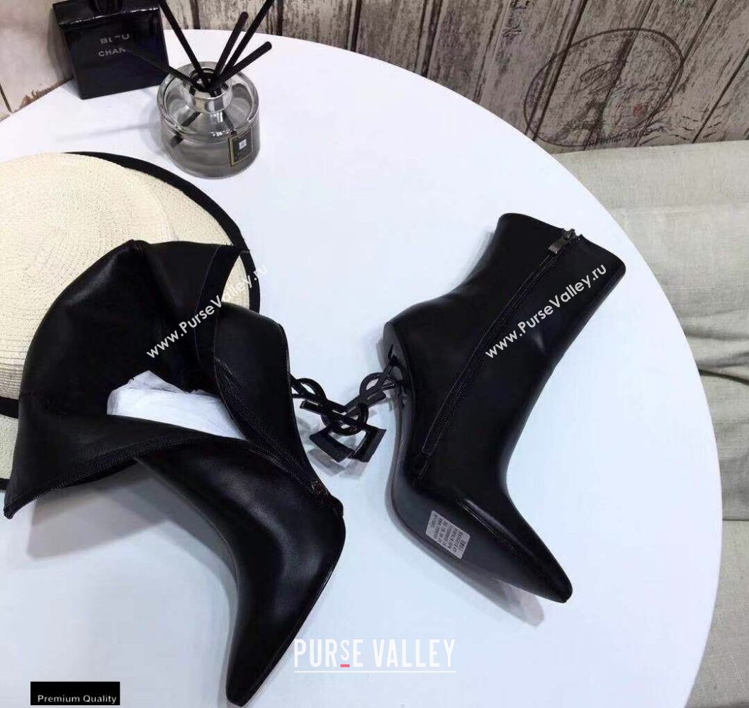 Saint Laurent Zip Opyum Ankle Boots Black with Black Interlocking YSL Logo Heel 11cm (modeng-20122909)