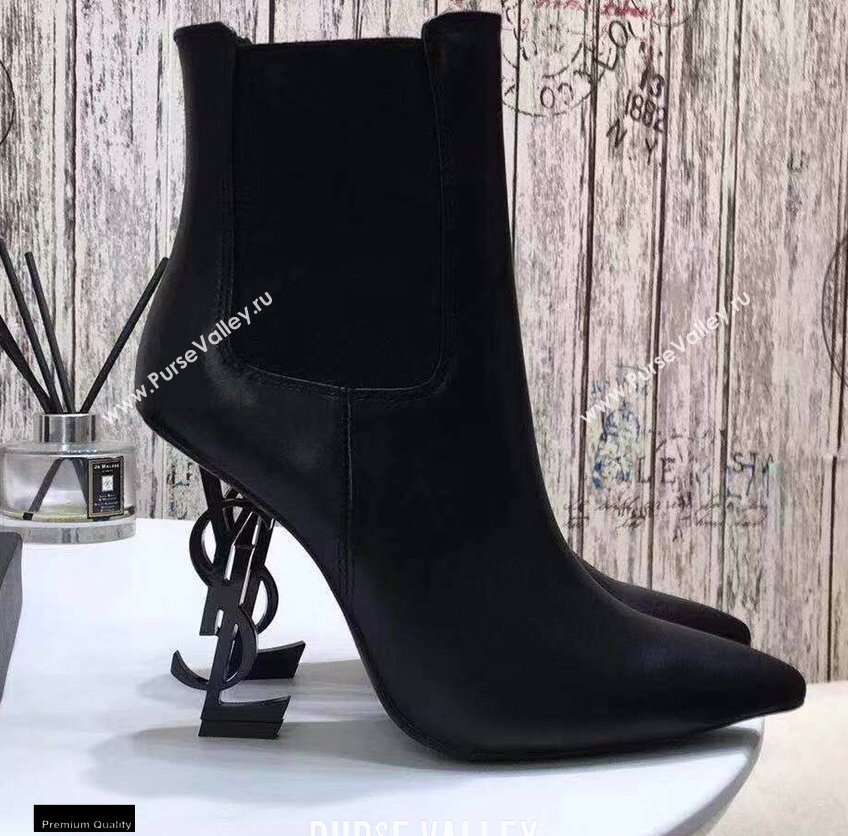 Saint Laurent Opyum Ankle Boots Black with Black Interlocking YSL Logo Heel 11cm (modeng-20122901)