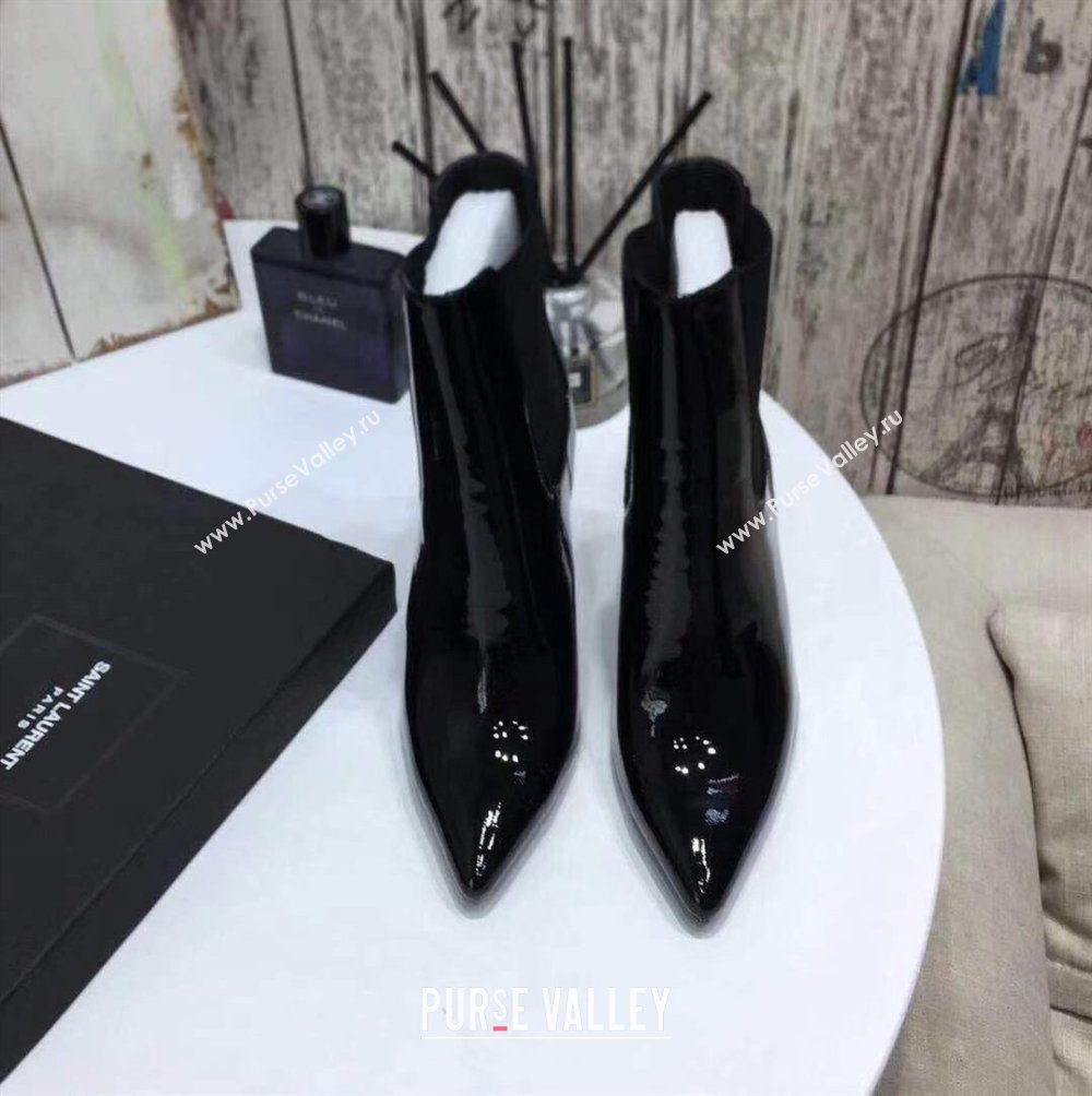 Saint Laurent Opyum Ankle Boots Patent Black with Black Interlocking YSL Logo Heel 11cm (modeng-20122902)