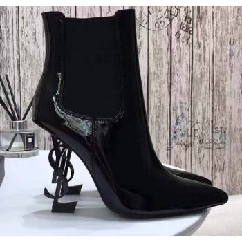 Saint Laurent Opyum Ankle Boots Patent Black with Black Interlocking YSL Logo Heel 11cm (modeng-20122902)