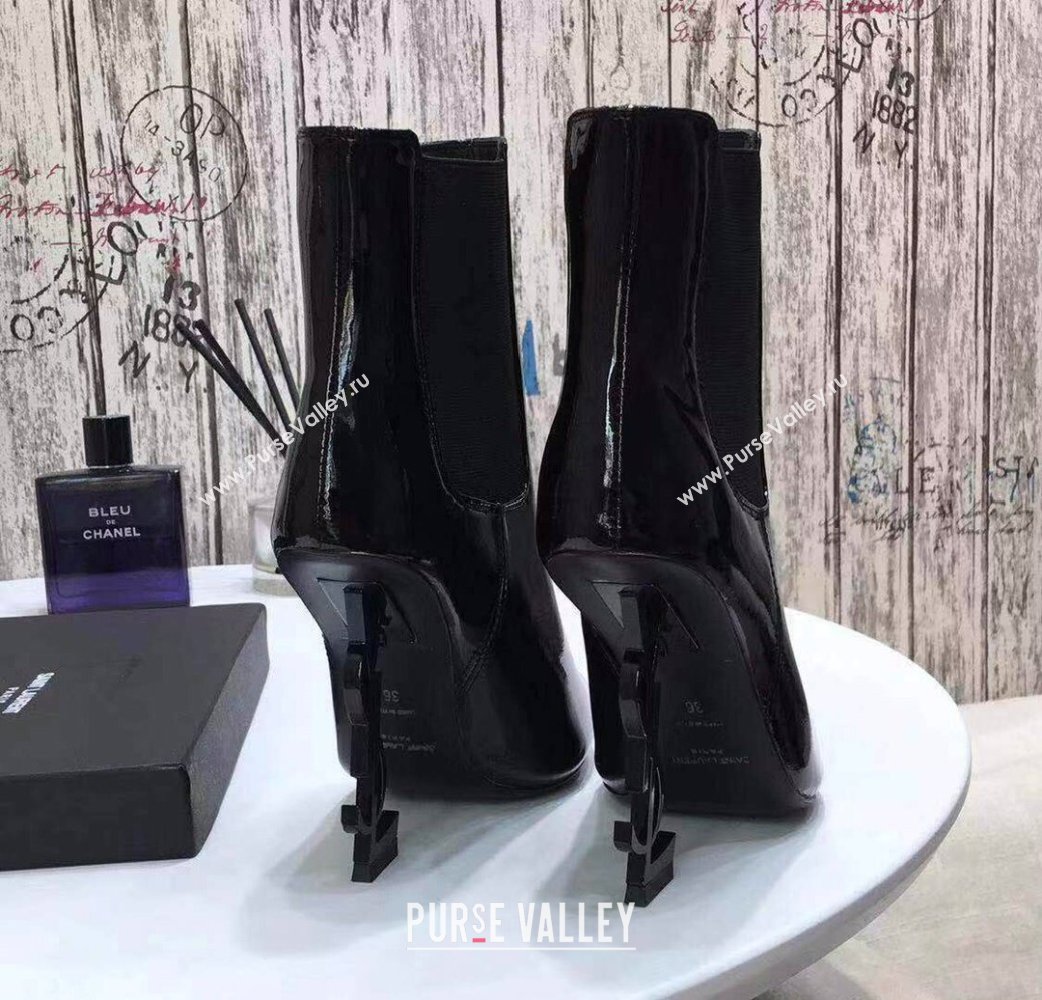 Saint Laurent Opyum Ankle Boots Patent Black with Black Interlocking YSL Logo Heel 11cm (modeng-20122902)