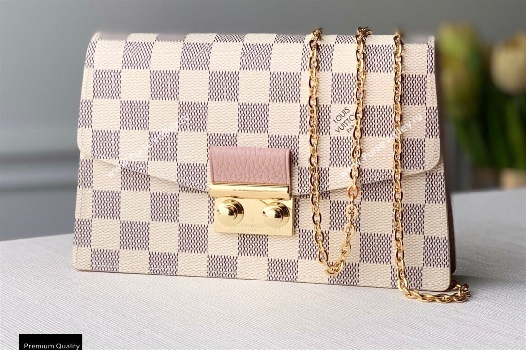Louis Vuitton Damier Azur Canvas Croisette Chain Wallet Bag N60357 Magnolia Pink (kiki-20123018)