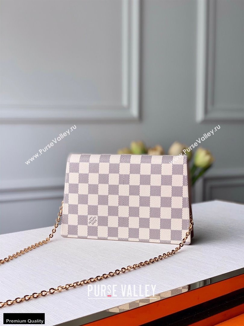 Louis Vuitton Damier Azur Canvas Croisette Chain Wallet Bag N60357 Magnolia Pink (kiki-20123018)