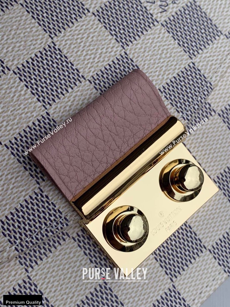 Louis Vuitton Damier Azur Canvas Croisette Chain Wallet Bag N60357 Magnolia Pink (kiki-20123018)