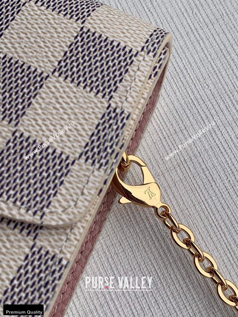 Louis Vuitton Damier Azur Canvas Croisette Chain Wallet Bag N60357 Magnolia Pink (kiki-20123018)